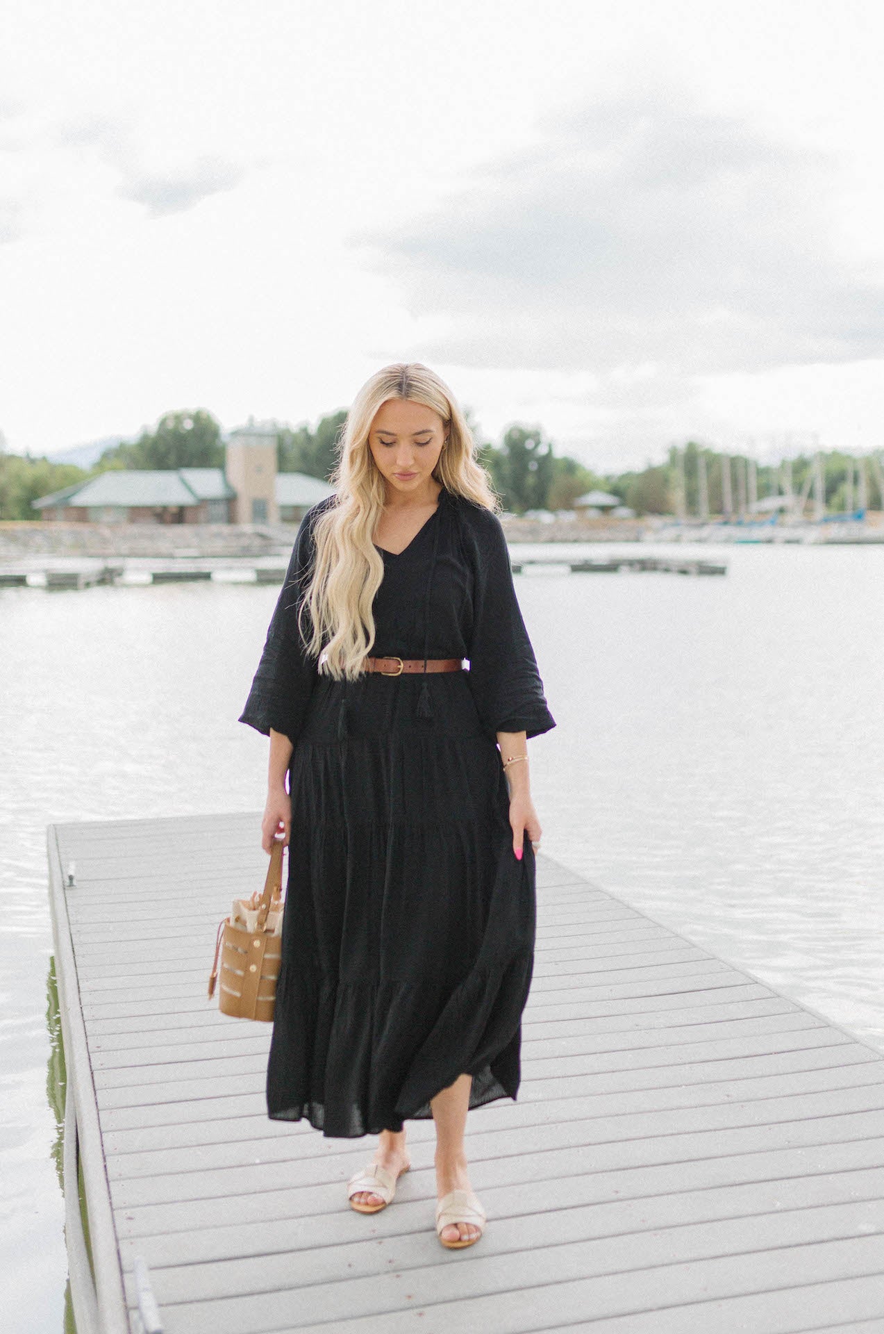 Long sleeve black maxi cheap dress casual