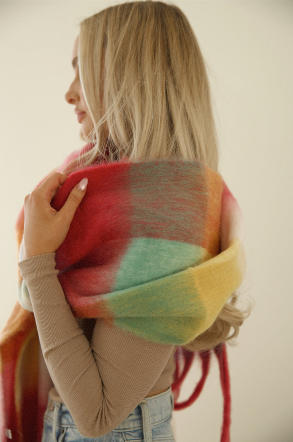 Cozy Feels Multicolor Fringe Scarf - Rainbow Plaid Scarf