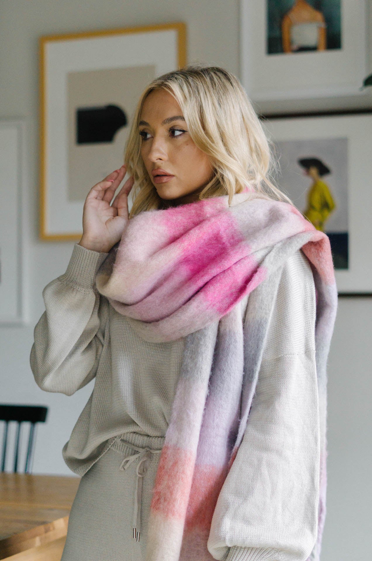 oversized pink stripe scarf