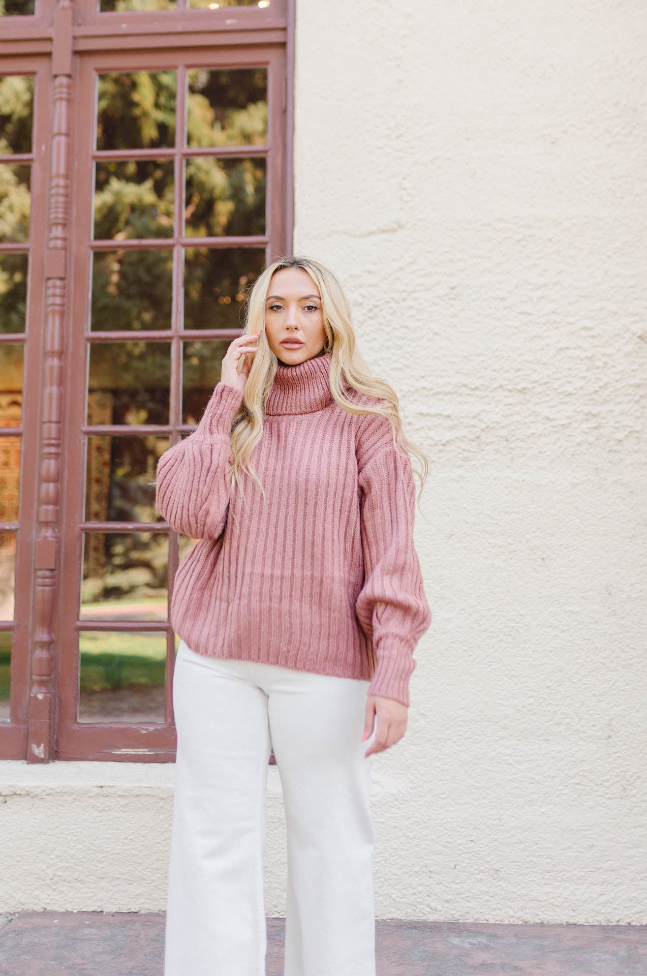 Olivia Ribbed Knitted Sweater - Rose Tan