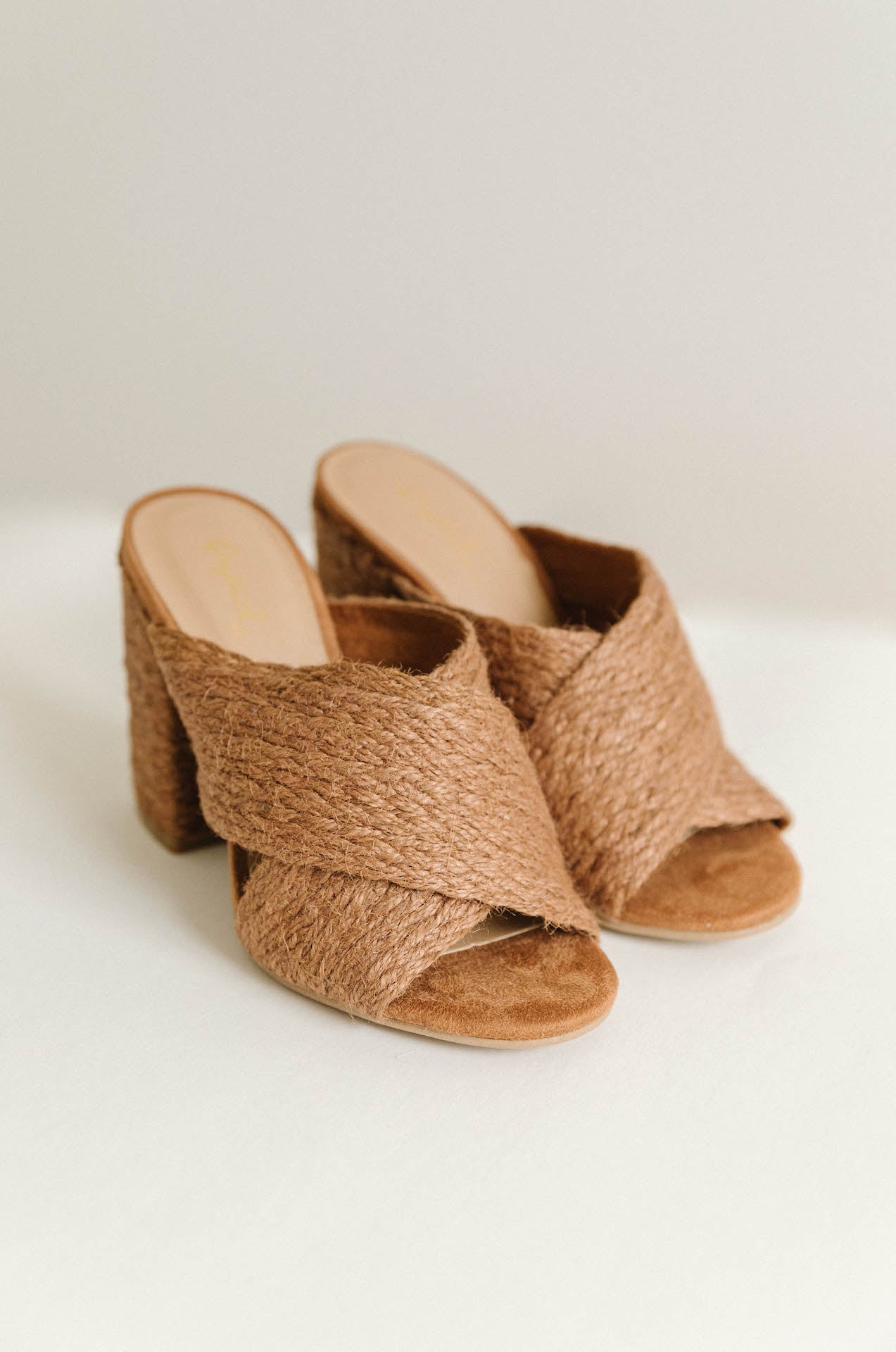 brown natural raffia heels