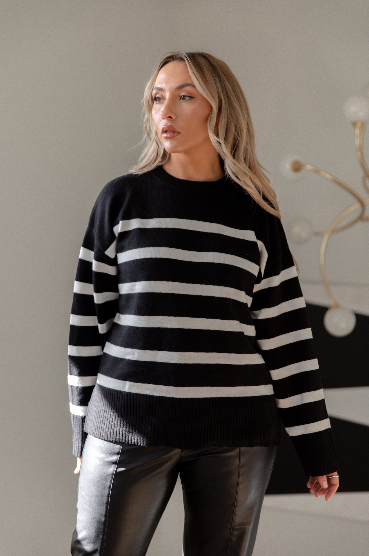 Laurene Black and White Stripe Sweater S