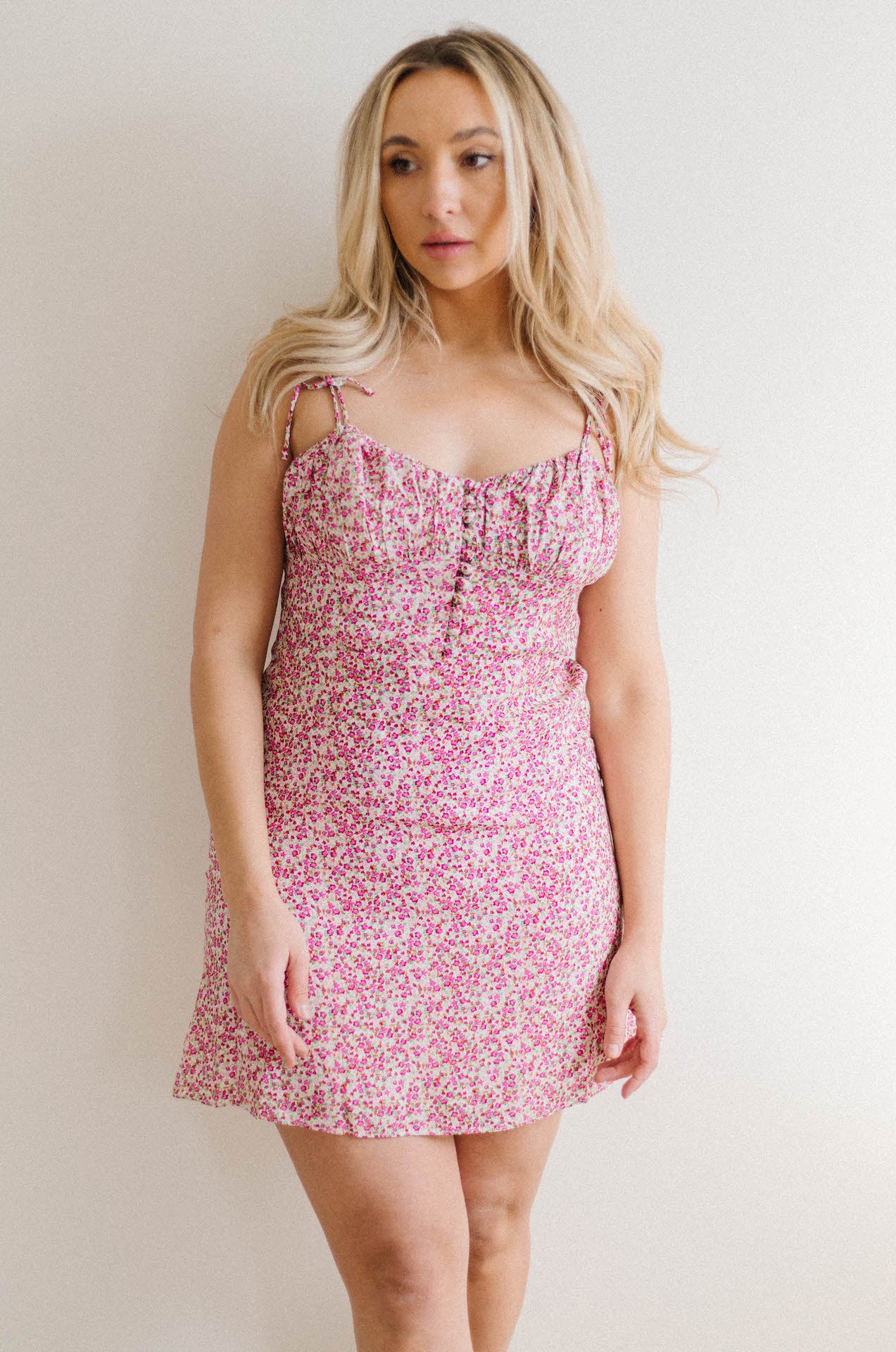 strappy pink ditsy floral mini dress 
