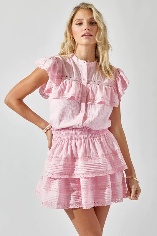 Lola Pink Ruffle Lace Mini Skirt Set