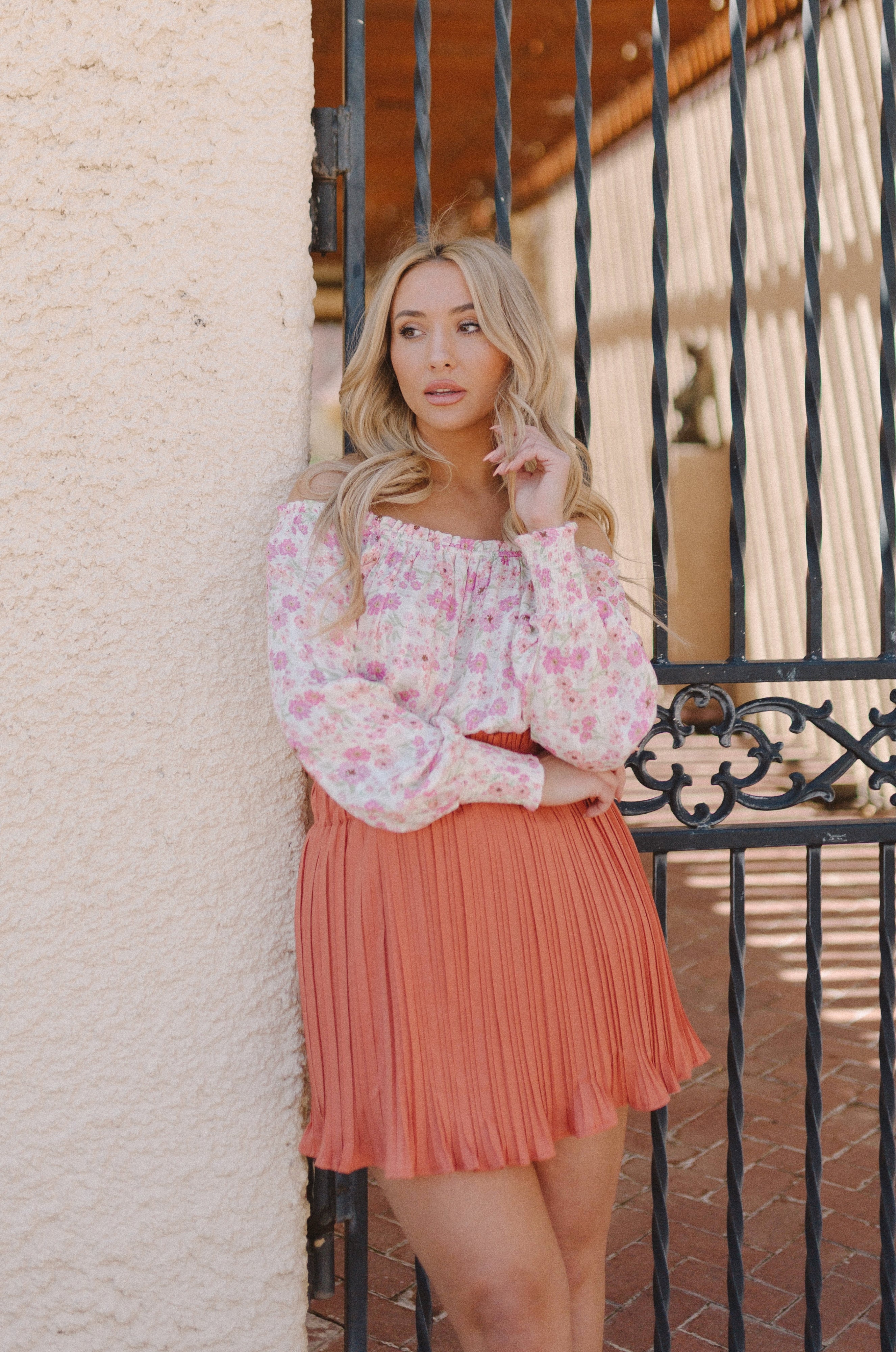 colorful pink and white floral top