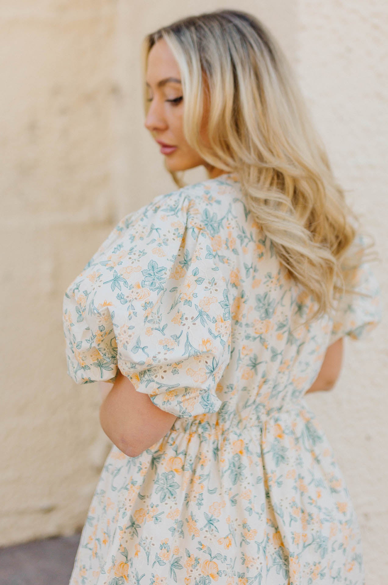 free the roses floral embroidered bubble mini dress with puff sleeves