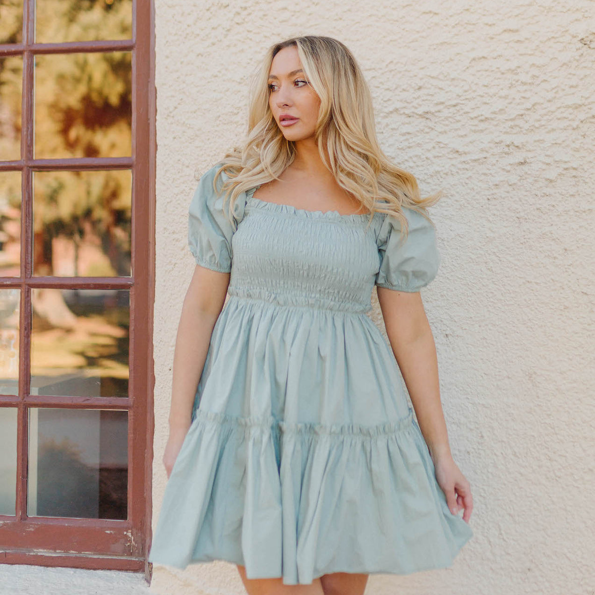 puff sleeve mini babydoll dress Marlina Ruffle Sleeve Babydoll Mini Dress White