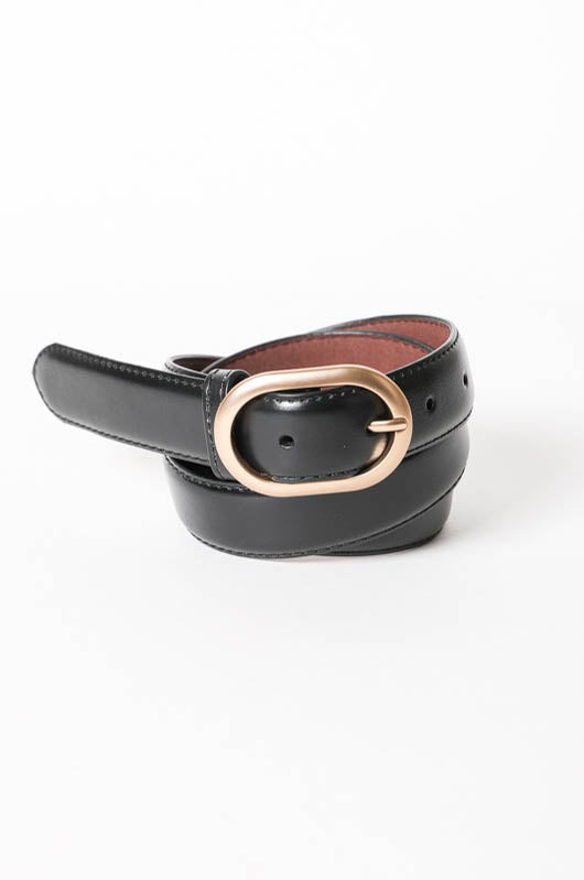 classic belt made from black genuine leather and gold buckle