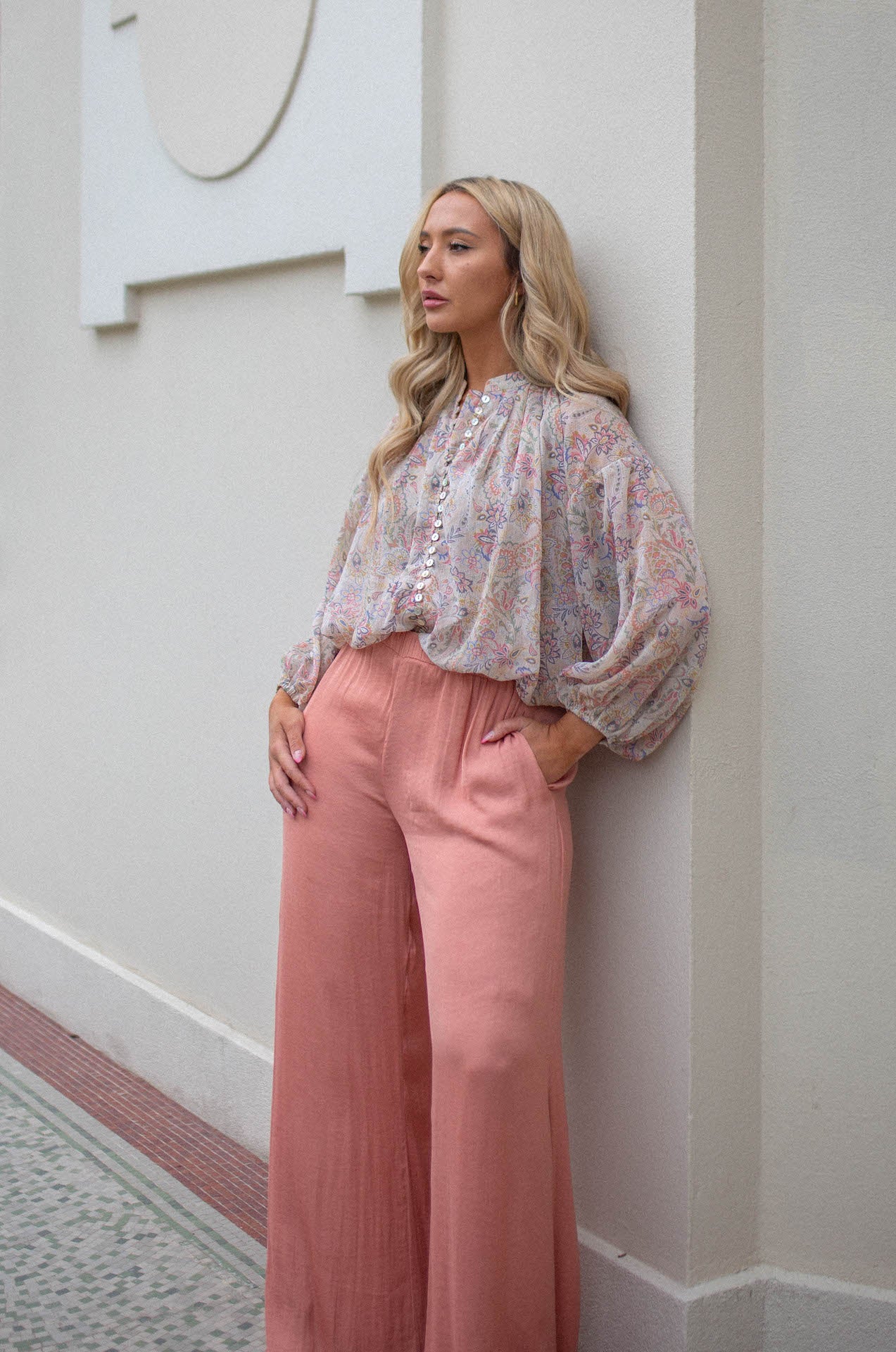 colorful paisley print sheer top