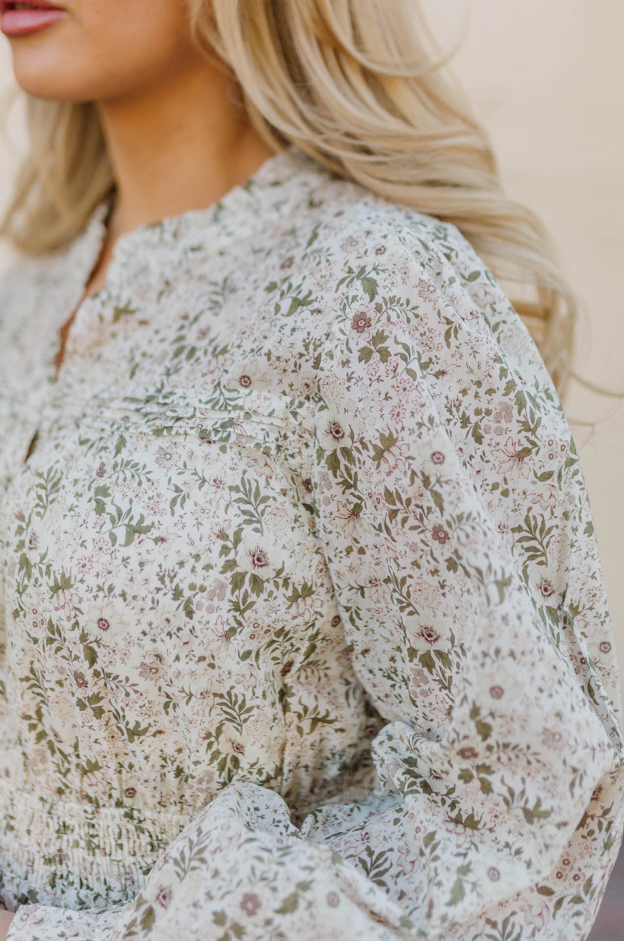 long sleeve green floral maxi dress