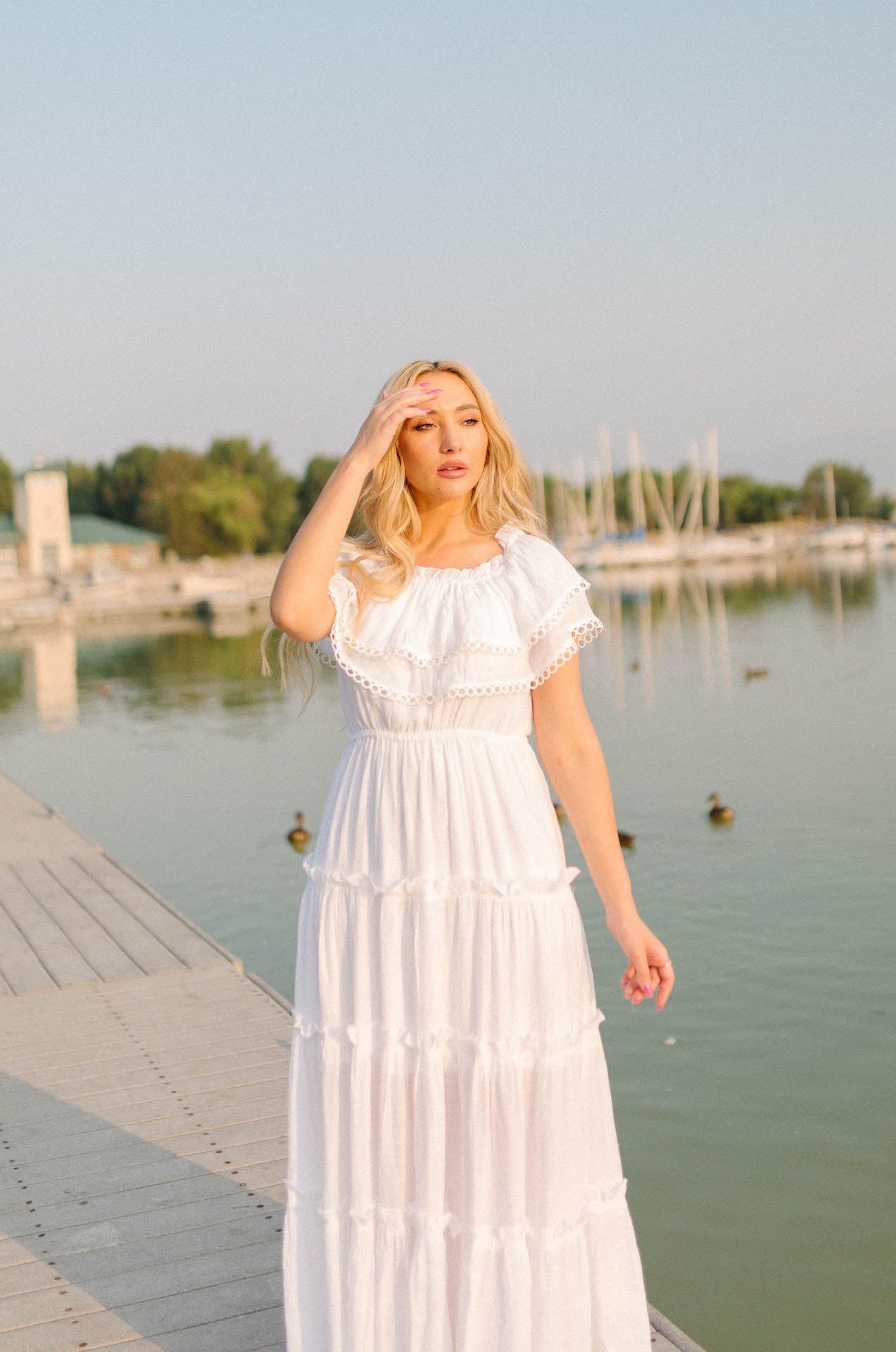 white maxi dress with crochet