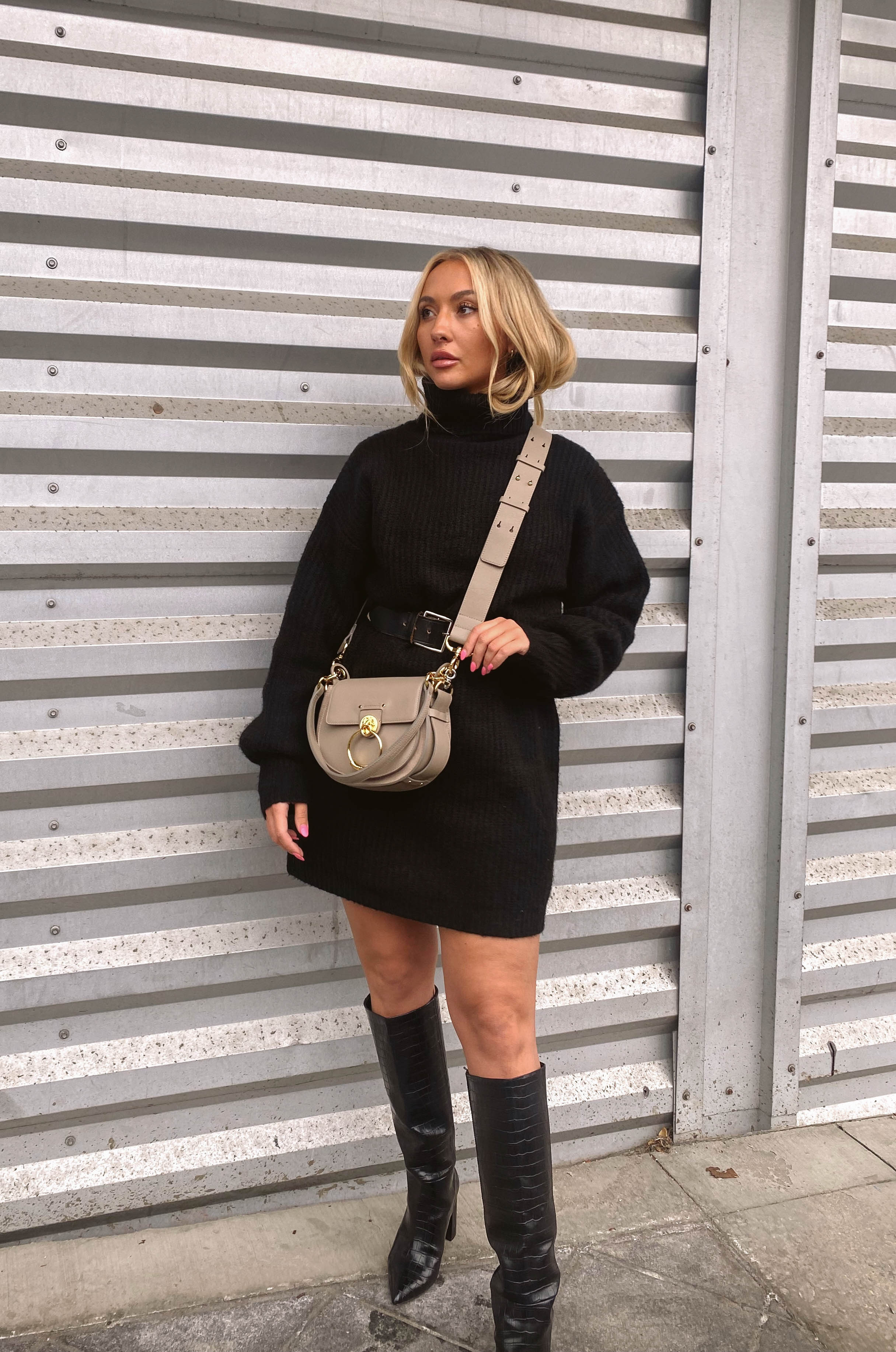 black turtleneck mini dress