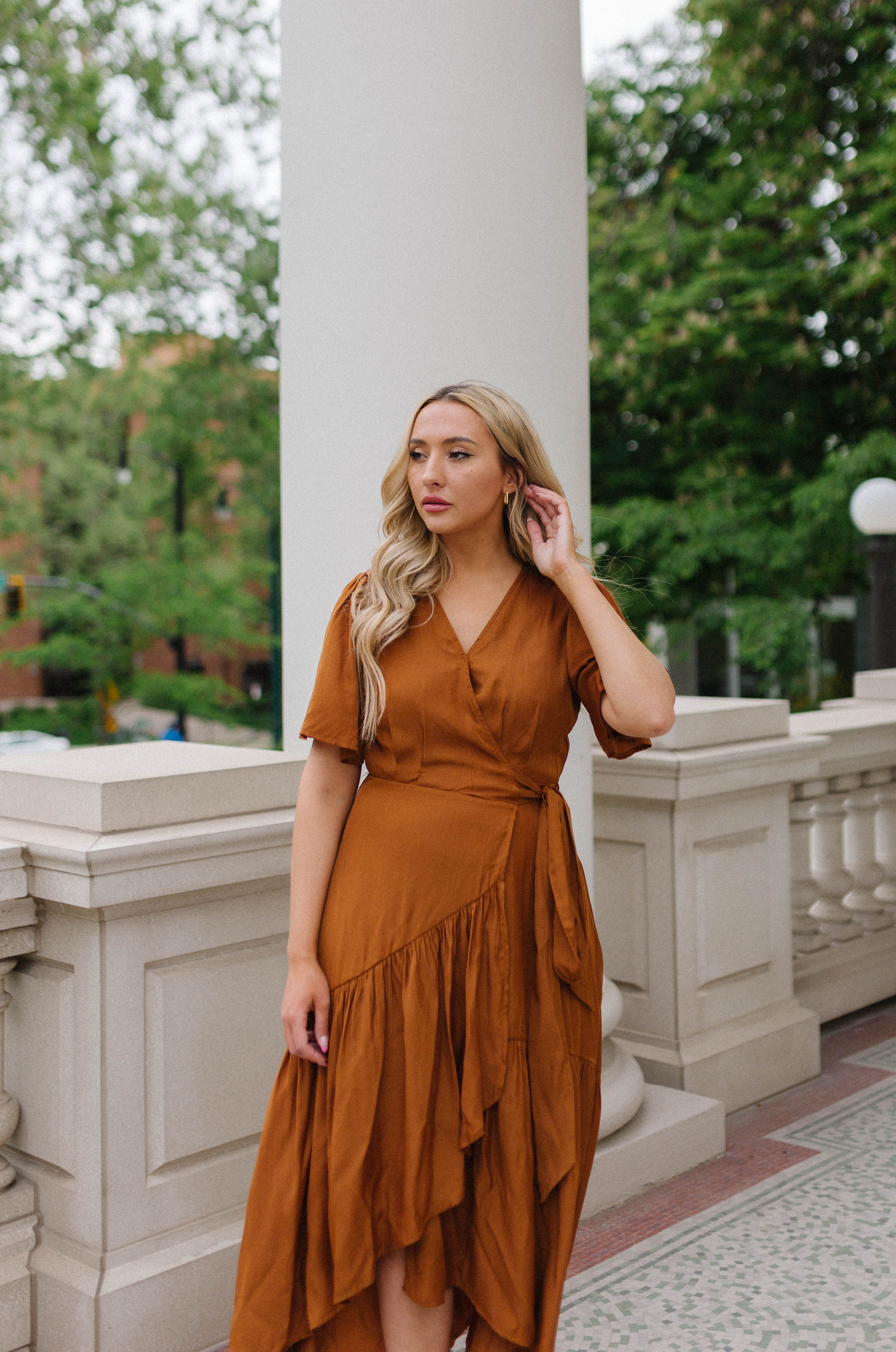 silky brown rust dress