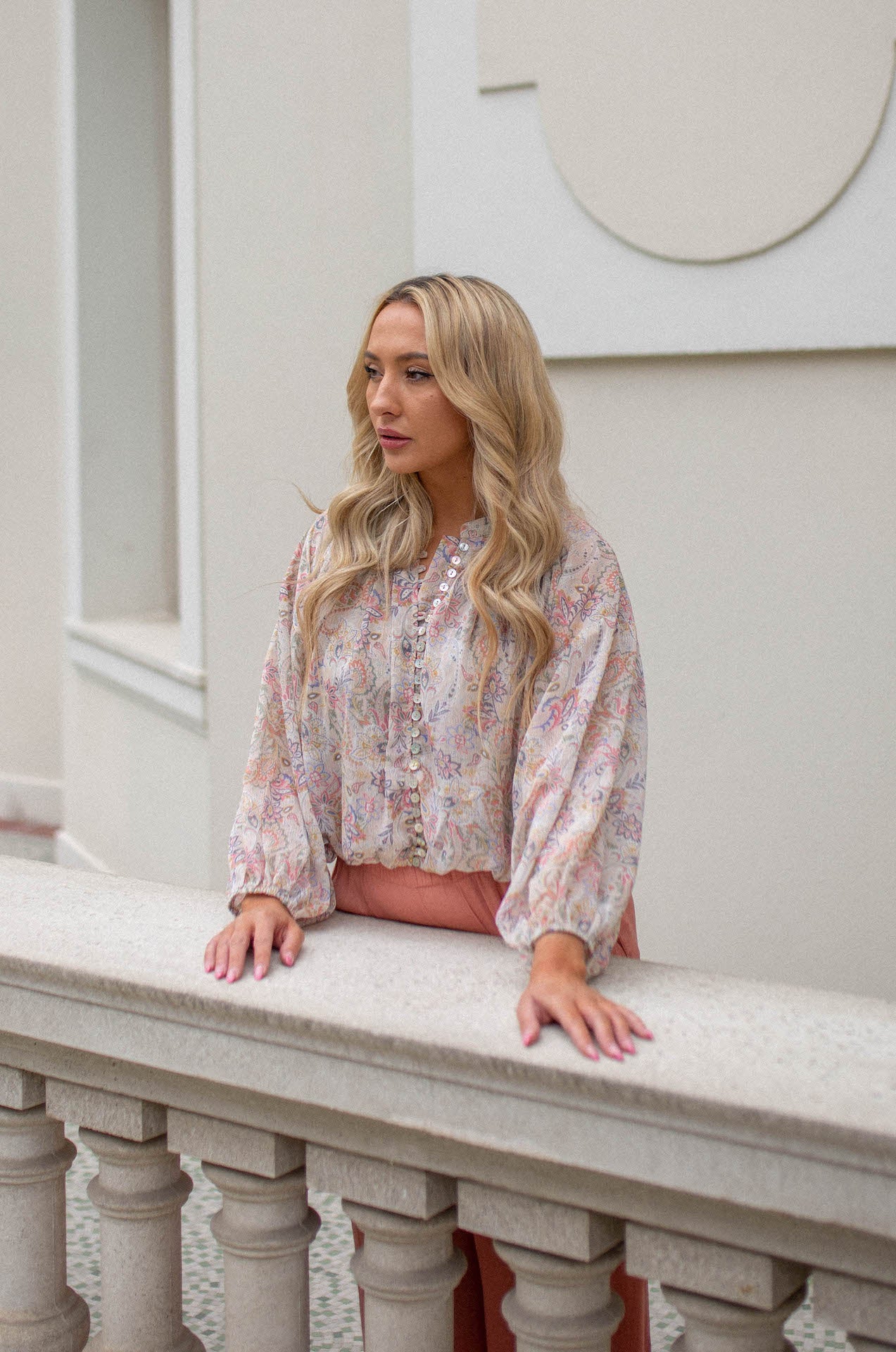 floral paisley print long sleeve top blouse