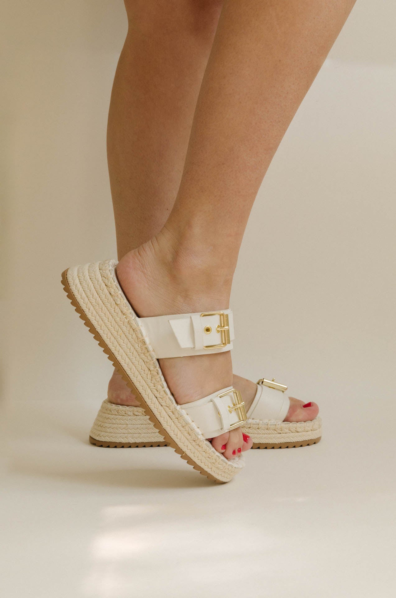 White Leather Platform Espadrille Sandals