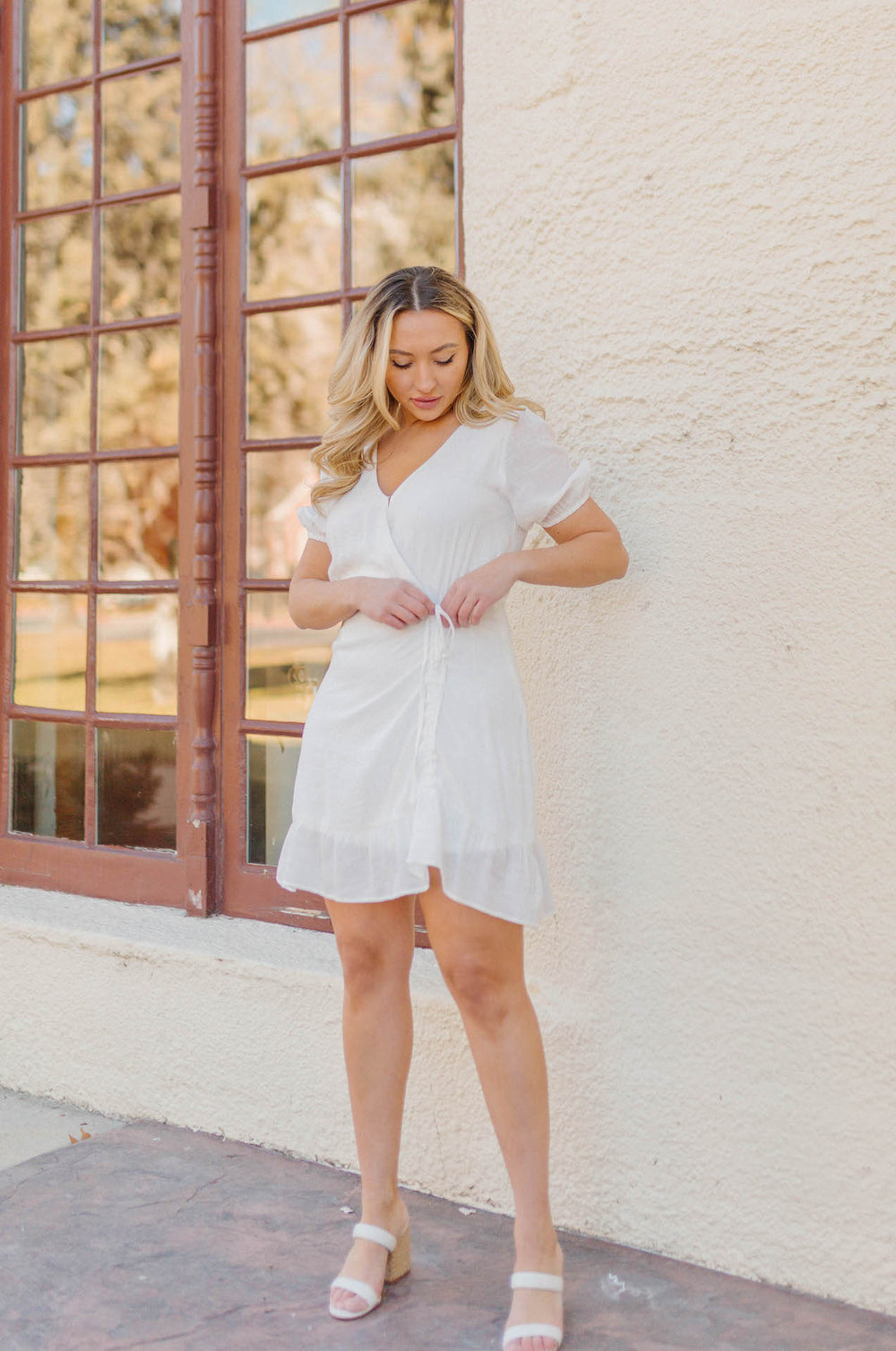 Ruched L S Short Dress White main image 0