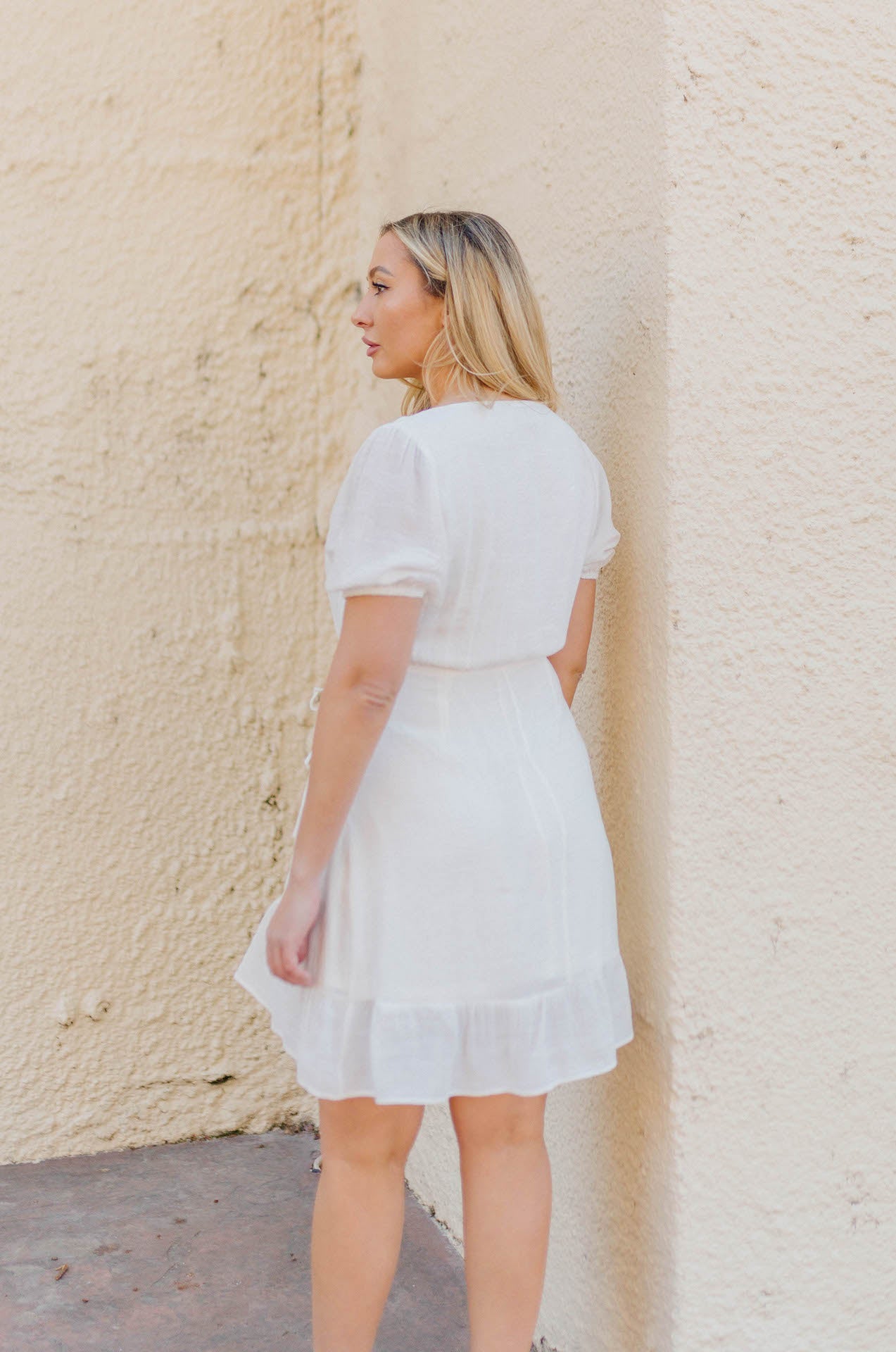 European Lover White Ruched Mini Dress