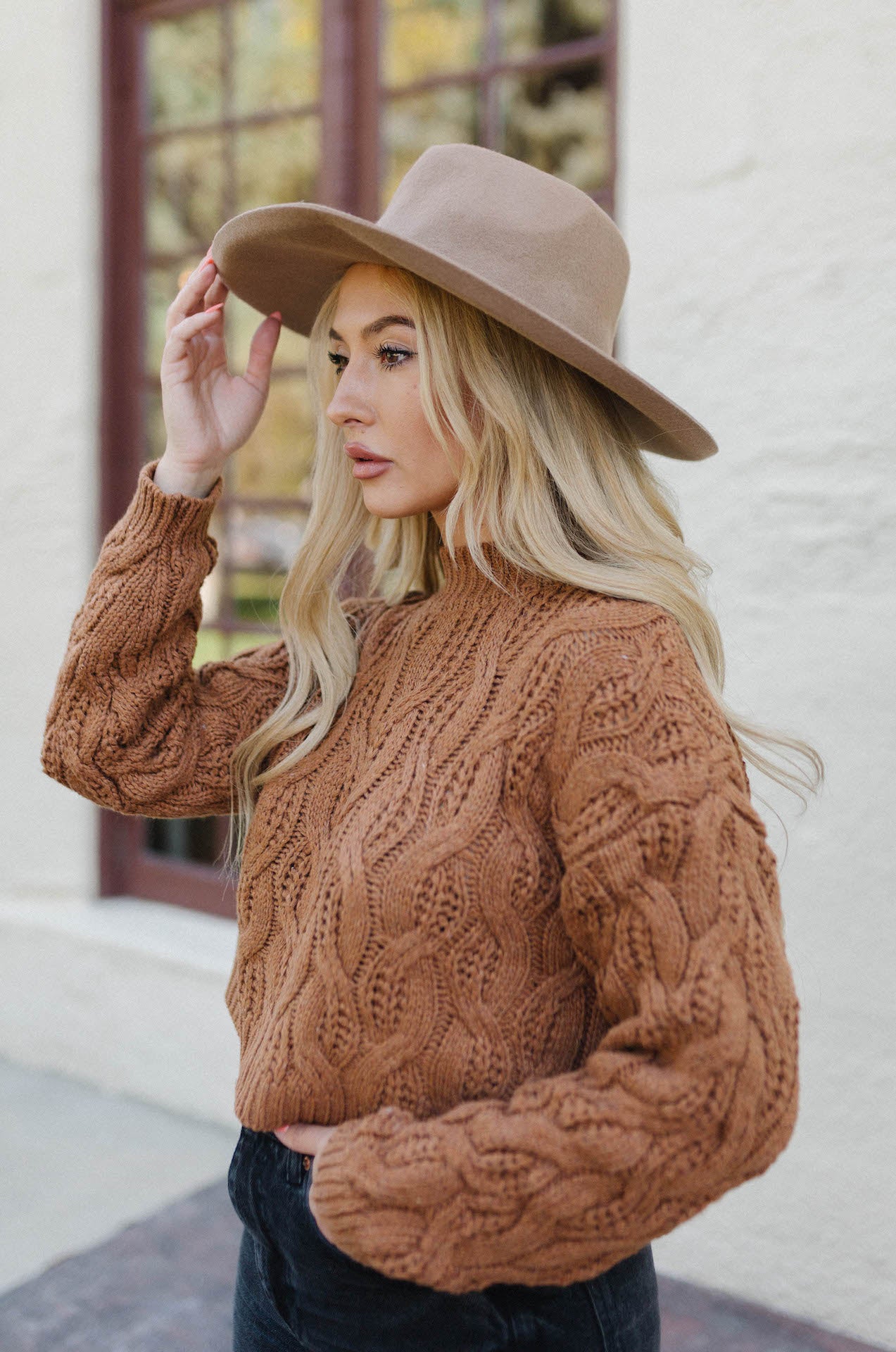 dark brown cable knit sweater