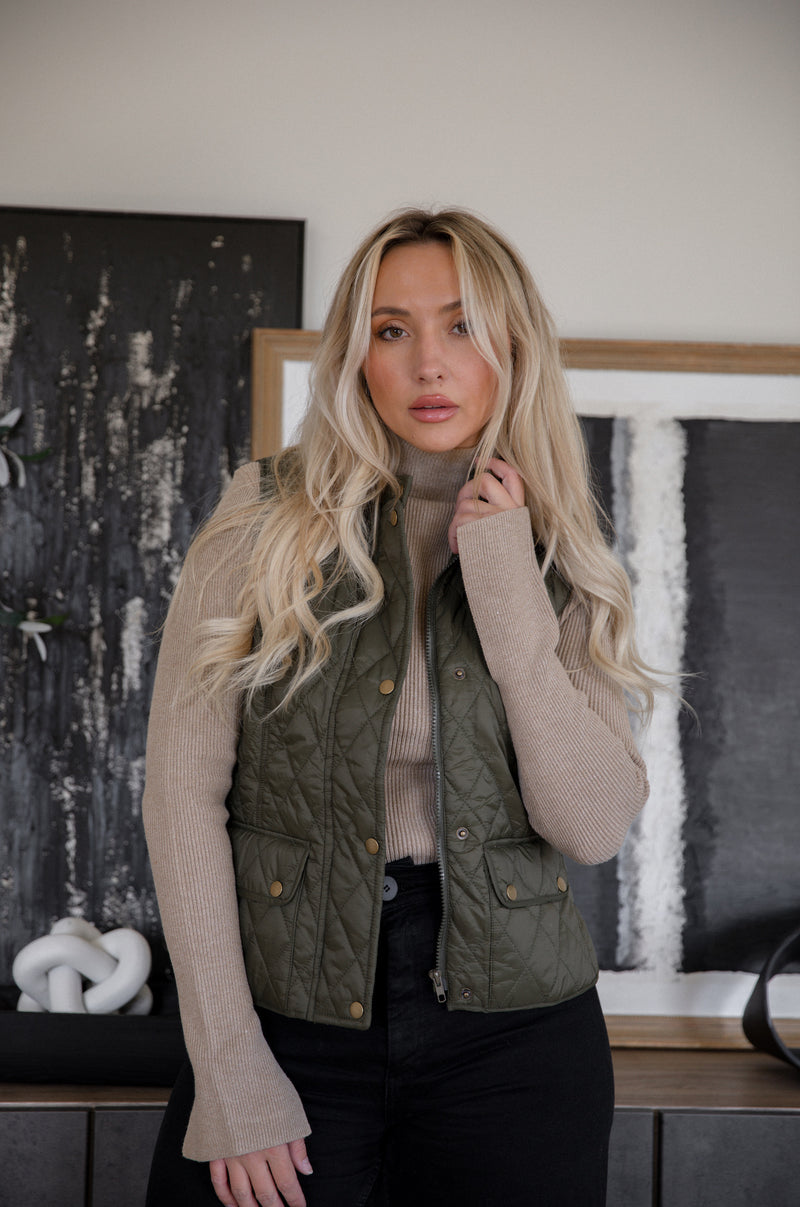 ESSEX QUILTED VEST - DARK OLIVE main image 1
