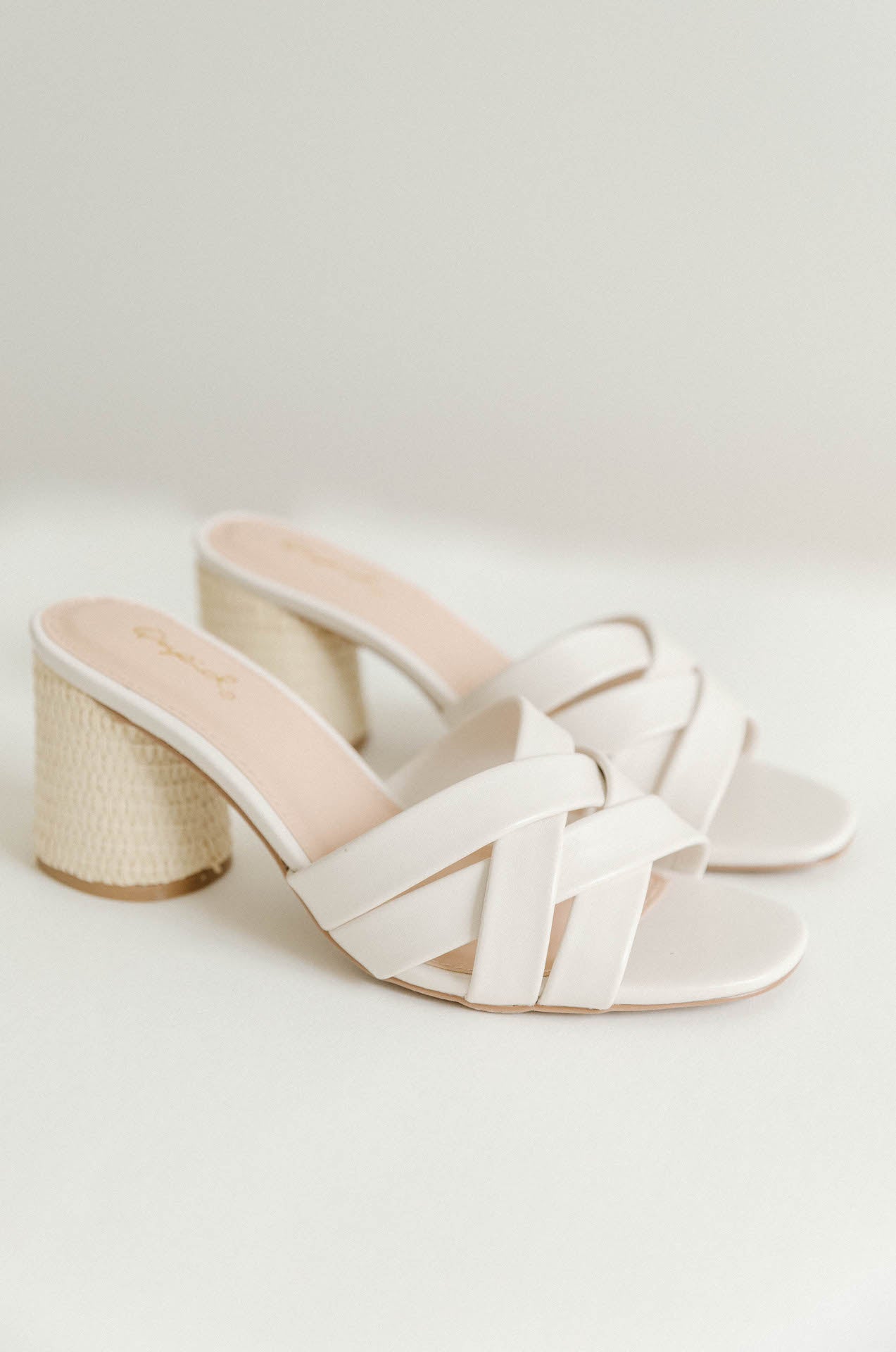 white woven leather heels
