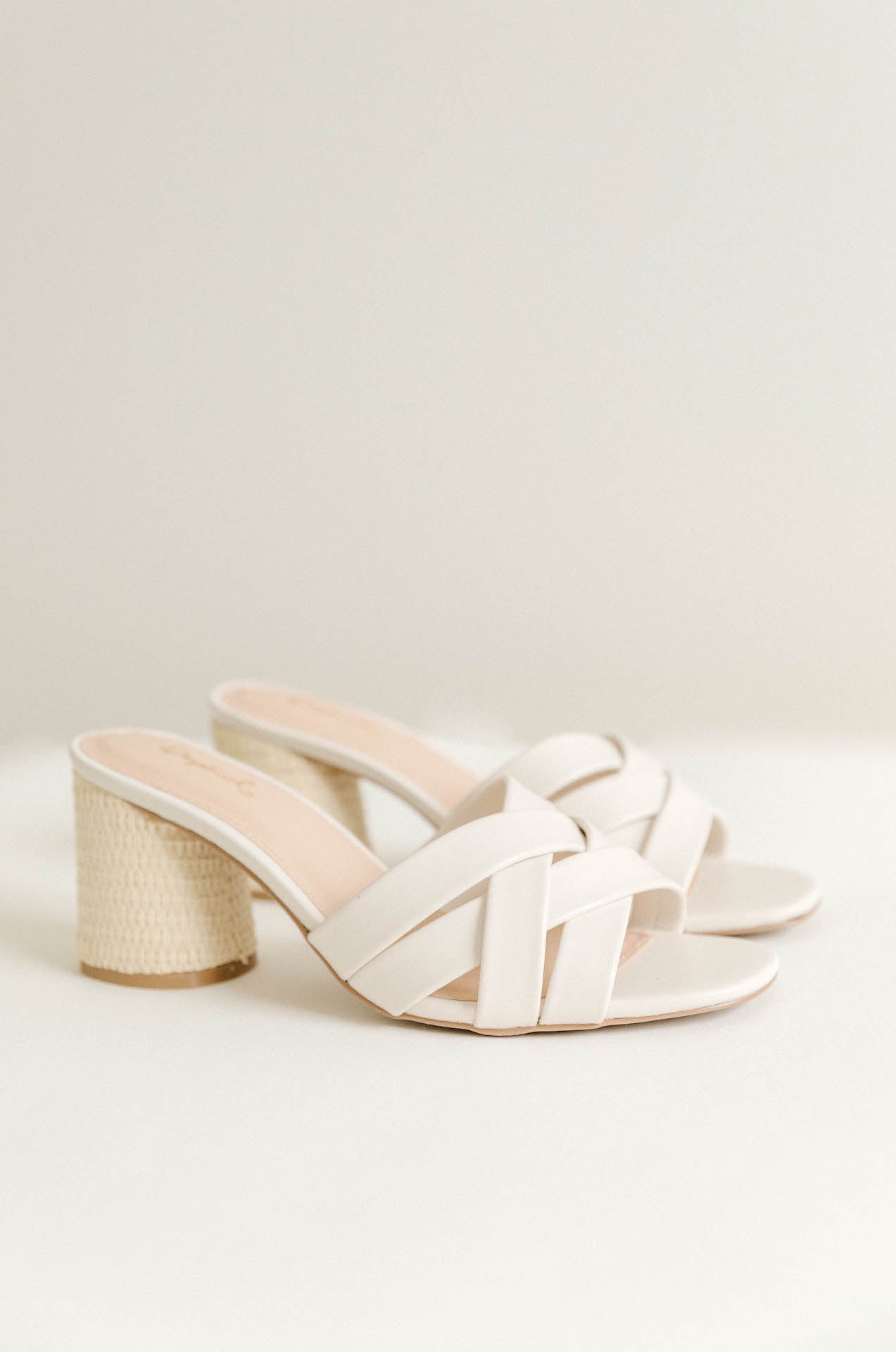 white woven sandal heels